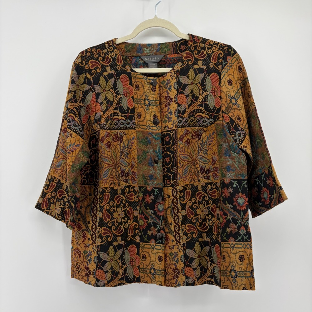 Van Heusen XL Multicolor Tapestry Jacket Patchwork Floral Boho Button Front